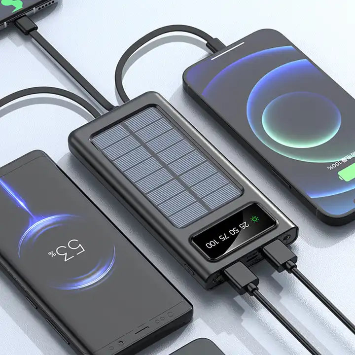 Solar Power Bank 20000mAh, Fast Charging Built in Cable