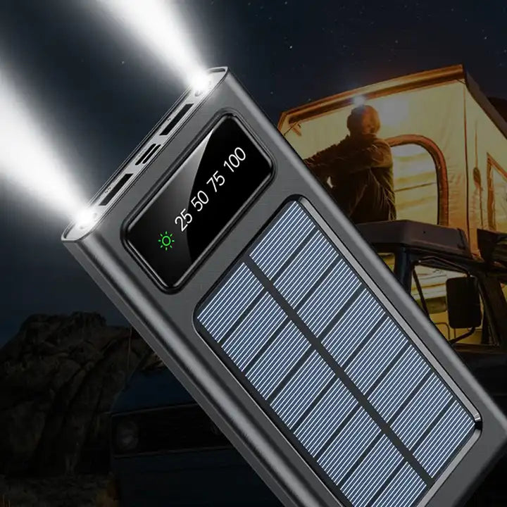 Solar Power Bank 20000mAh, Fast Charging Built in Cable