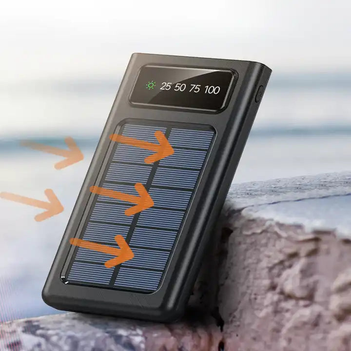 Solar Power Bank 20000mAh, Fast Charging Built in Cable